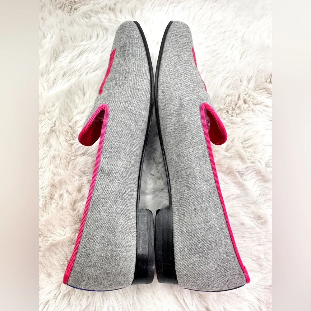 Hadleigh’s Audrey‎ Linen Loafer embroidered flats 38 US 8 Pink smoking slipper